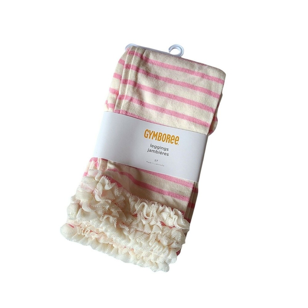 Gymboree Leggings Off White Pink Stripes size 5T NWT Tulle Ruffle